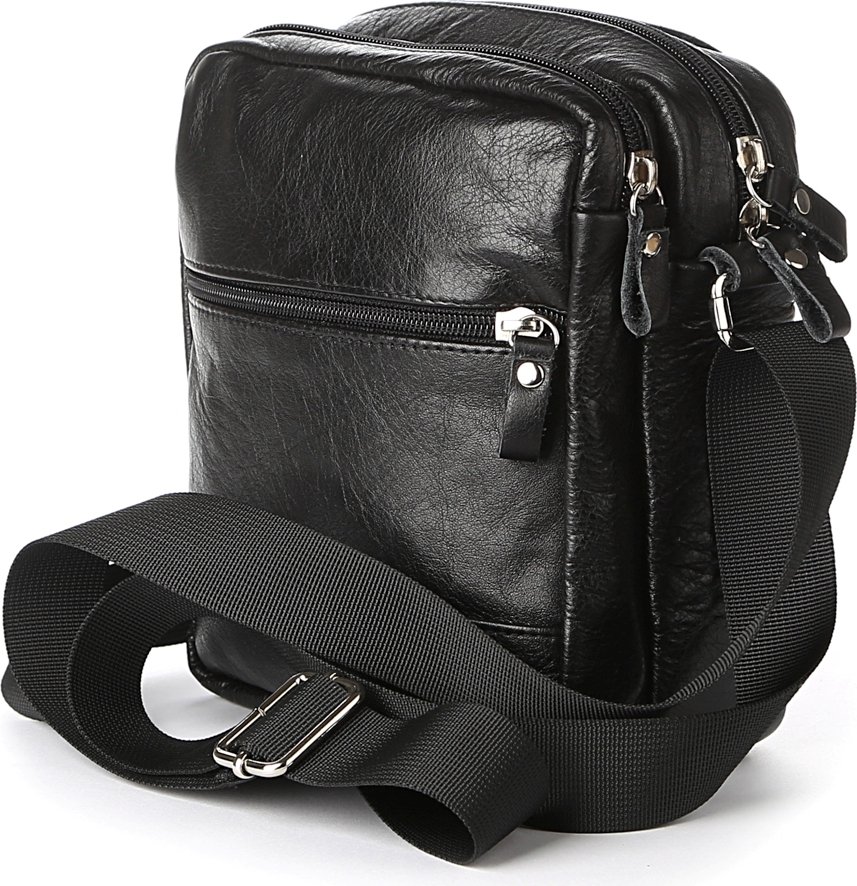 Об'ємна чоловіча сумка на плече із натуральної чорної шкіри SHVIGEL (00926)