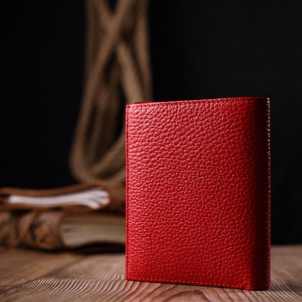 Червоний жіночий невеликий гаманець на магніті з натуральної шкіри KARYA (2421184)