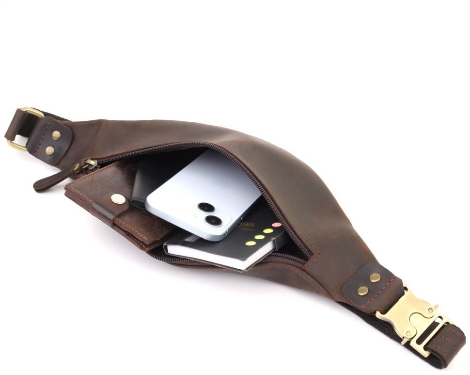 Стильная коричневая мужская сумка на пояс из винтажной кожи Shvigel 95098 фото №7 Стильная коричневая мужская сумка на пояс из винтажной кожи Shvigel 95098 modnotak фото №7