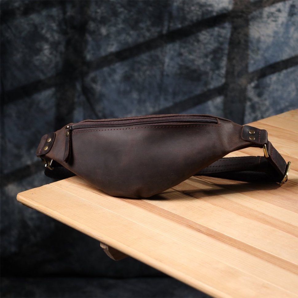 Стильная коричневая мужская сумка на пояс из винтажной кожи Shvigel 95098 фото №8 Стильная коричневая мужская сумка на пояс из винтажной кожи Shvigel 95098 modnotak фото №8