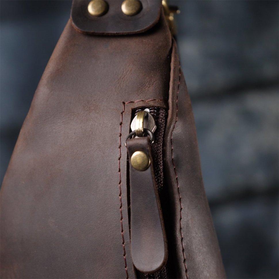 Стильная коричневая мужская сумка на пояс из винтажной кожи Shvigel 95098 фото №10 Стильная коричневая мужская сумка на пояс из винтажной кожи Shvigel 95098 modnotak фото №10