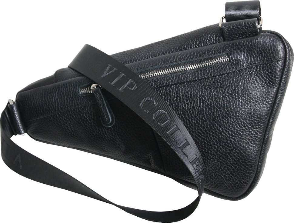 Повсякденна чоловіча сумка-слінг із натуральної шкіри флотар у чорному кольорі Vip Collection (21080)