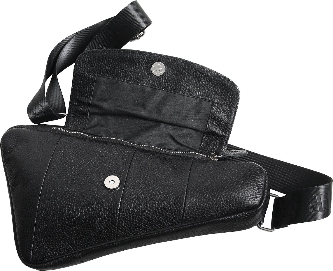 Повседневная мужская сумка-слинг из натуральной кожи флотар в черном цвете Vip Collection (21080)
