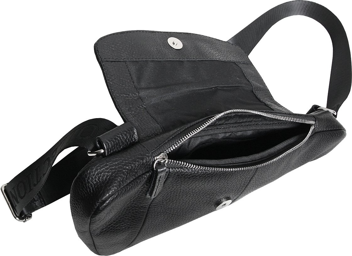 Повседневная мужская сумка-слинг из натуральной кожи флотар в черном цвете Vip Collection (21080)