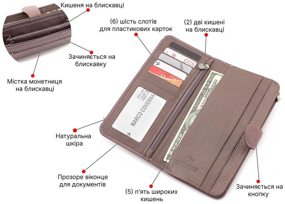 Оригінальний жіночий гаманець пудровий кольору Marco Coverna (17889) modnotak фото №4