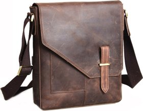 Матовая мужская сумка на плечо из натуральной кожи коричневого окраса TIDING BAG (21255)