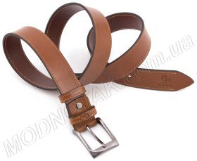 Рудий шкіряний ремінь зі світлою рядком Grande Pelle (33401)