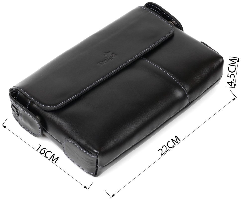 Чорний чоловічий клатч-барсетка з натуральної шкіри із клапаном SHVIGEL (2411084) modnotak фото №11