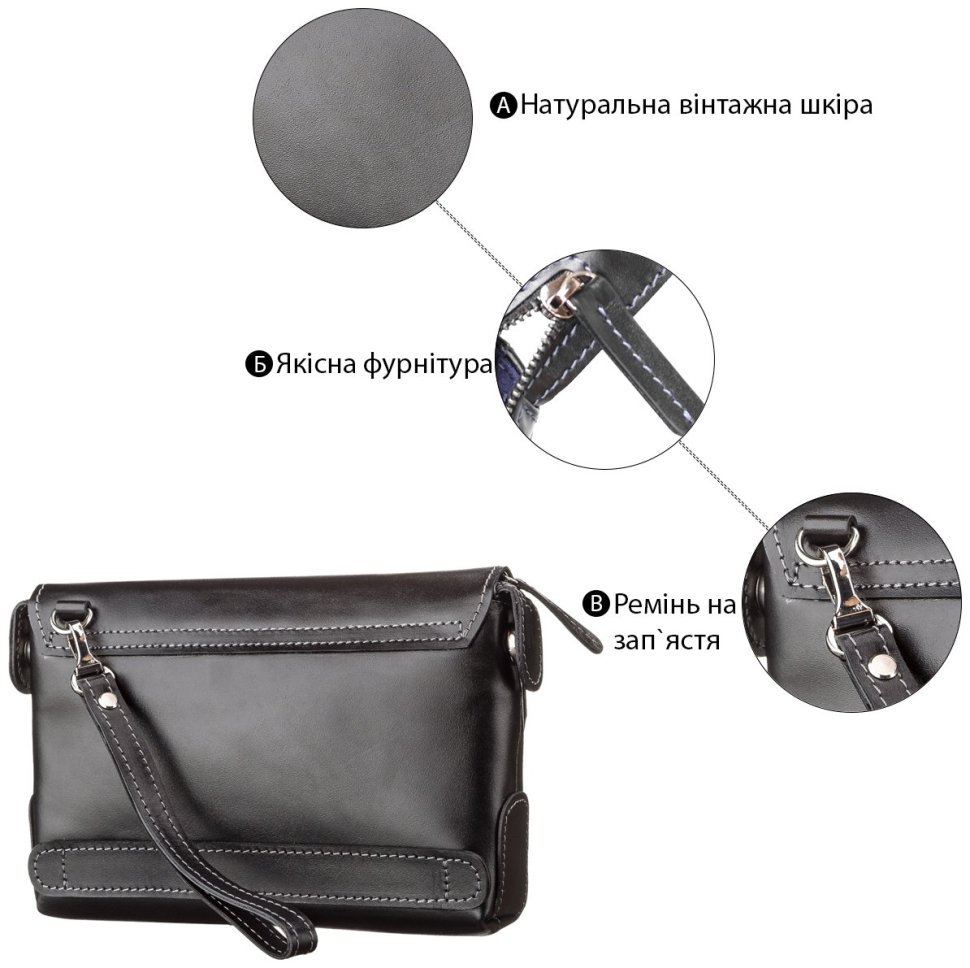 Чорний чоловічий клатч-барсетка з натуральної шкіри із клапаном SHVIGEL (2411084) modnotak фото №12