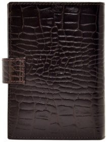 Мужской кожаный кошелек под фактуру кроко на кнопке с вкладышем для документов Desisan 106598 коричневого цвета
