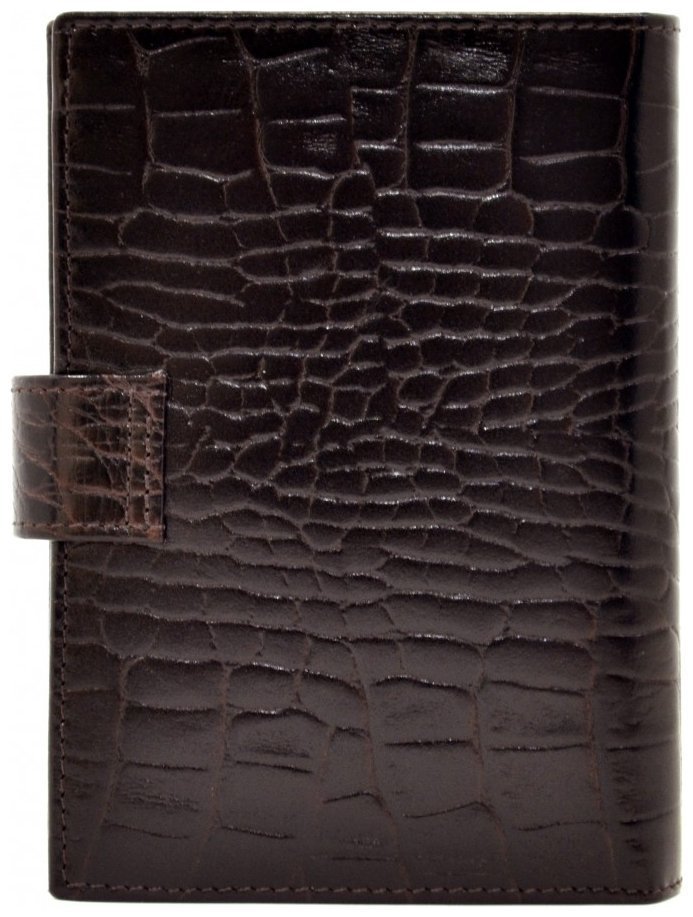 Мужской кожаный кошелек под фактуру кроко на кнопке с вкладышем для документов Desisan 106598 коричневого цвета modnotak фото №2