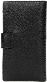 Містка кредитниця із чорної шкіри флотар із хлястиком на кнопці Vintage (2414923)