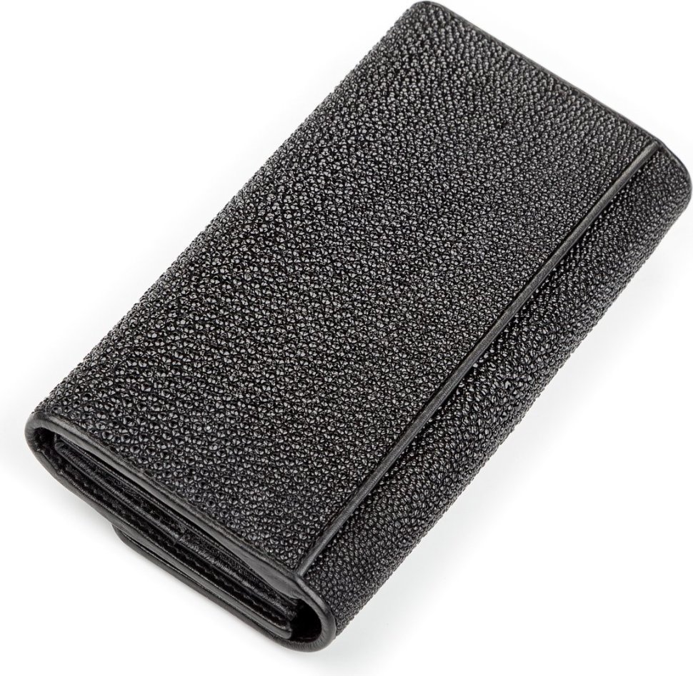 Чорний гаманець з натуральної шкіри морського ската з блиском STINGRAY LEATHER (024-18000)