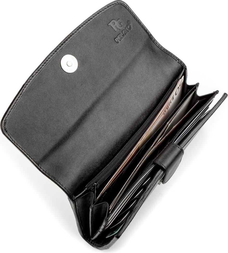 Чорний гаманець з натуральної шкіри морського ската з блиском STINGRAY LEATHER (024-18000)