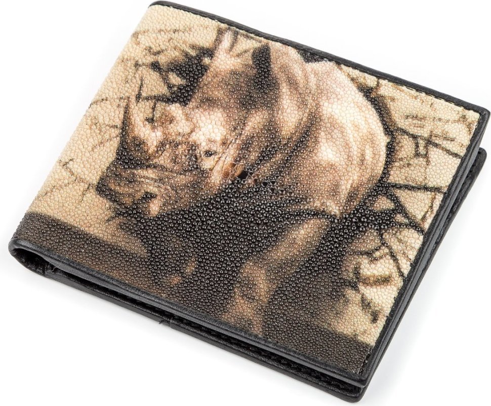 Чоловічий гаманець з зернистою шкіри морського ската з малюнком носорога STINGRAY LEATHER (024-18129)