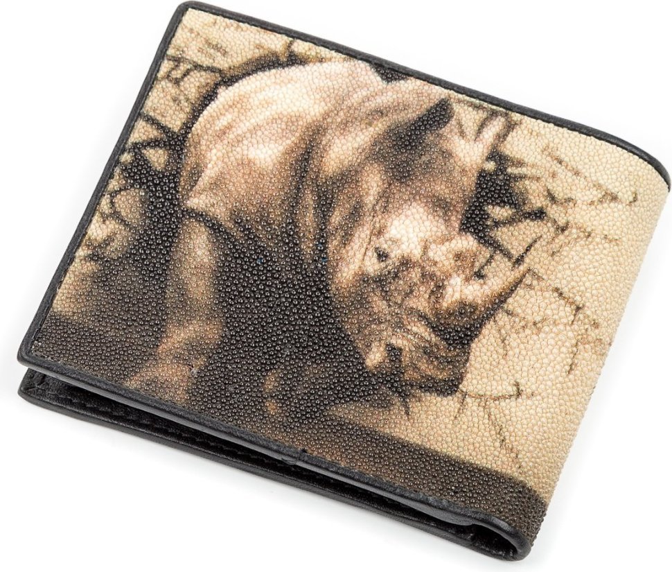 Чоловічий гаманець з зернистою шкіри морського ската з малюнком носорога STINGRAY LEATHER (024-18129)