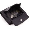 Компактный женский кошелек из натуральной кожи черного цвета с хлястиком на кнопке ST Leather 1767298 - 4