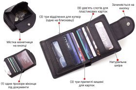 Компактний жіночий гаманець із натуральної шкіри чорного кольору з хлястиком на кнопці ST Leather 1767298