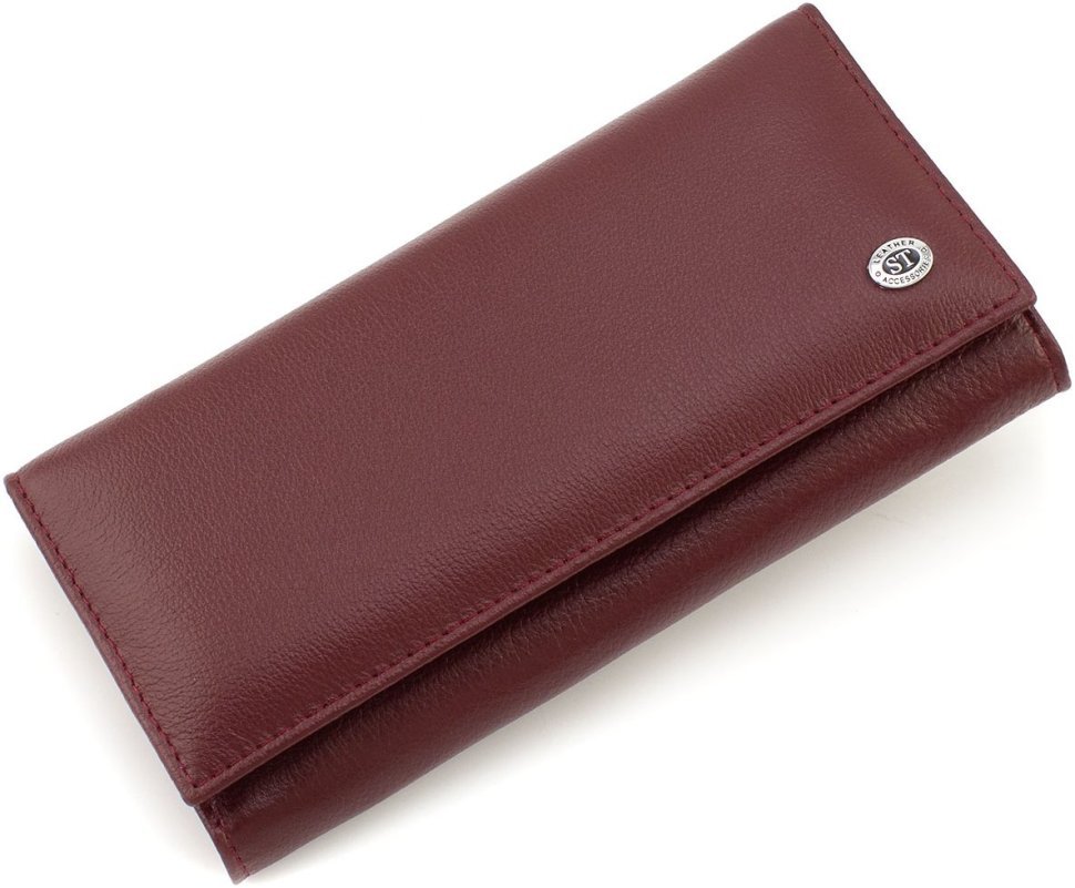 Бордовый женский кошелек из натуральной кожи с монетницей ST Leather 1767398