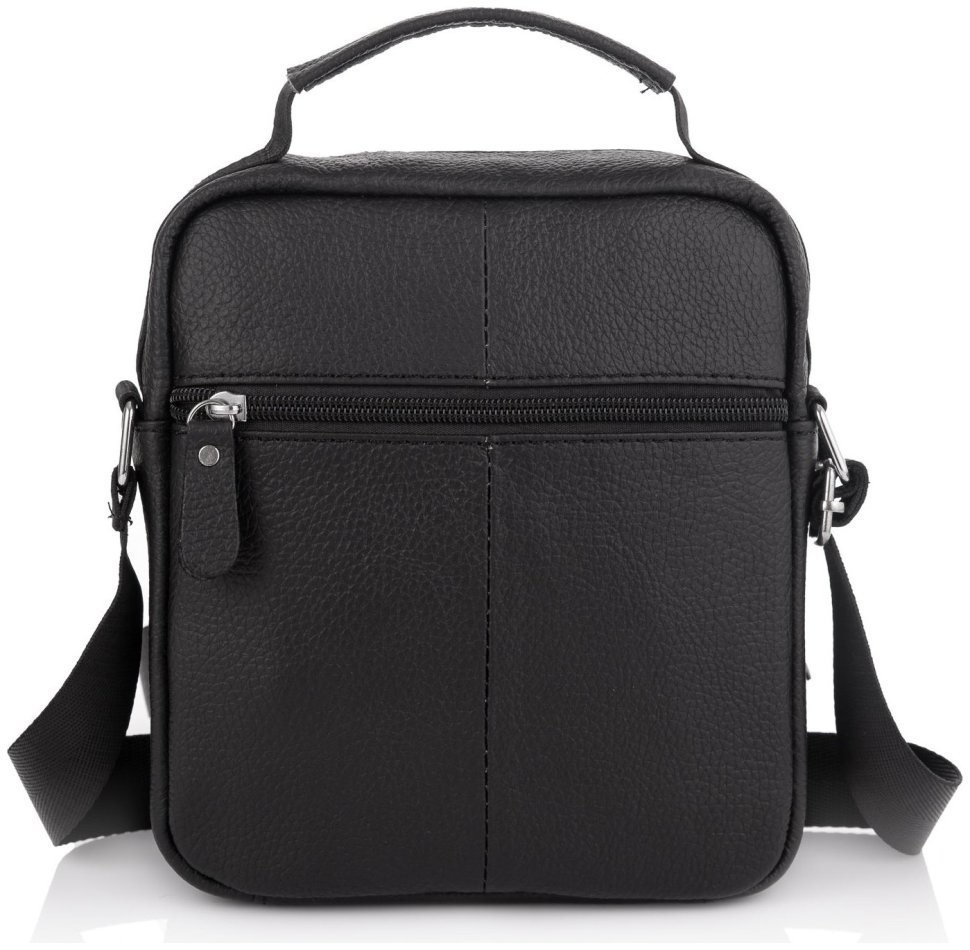 Небольшая кожаная мужская сумка-барсетка черного цвета с ручкой Tiding Bag 77498 modnotak фото №3