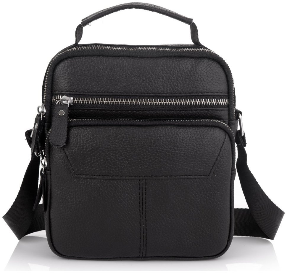 Небольшая кожаная мужская сумка-барсетка черного цвета с ручкой Tiding Bag 77498 modnotak фото №4