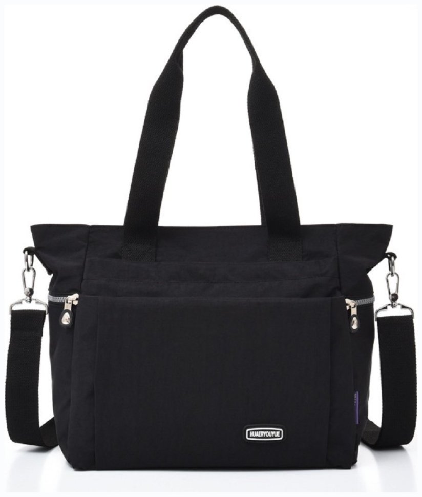 Большая женская текстильная сумка черного цвета с длинными ручками Confident 77598