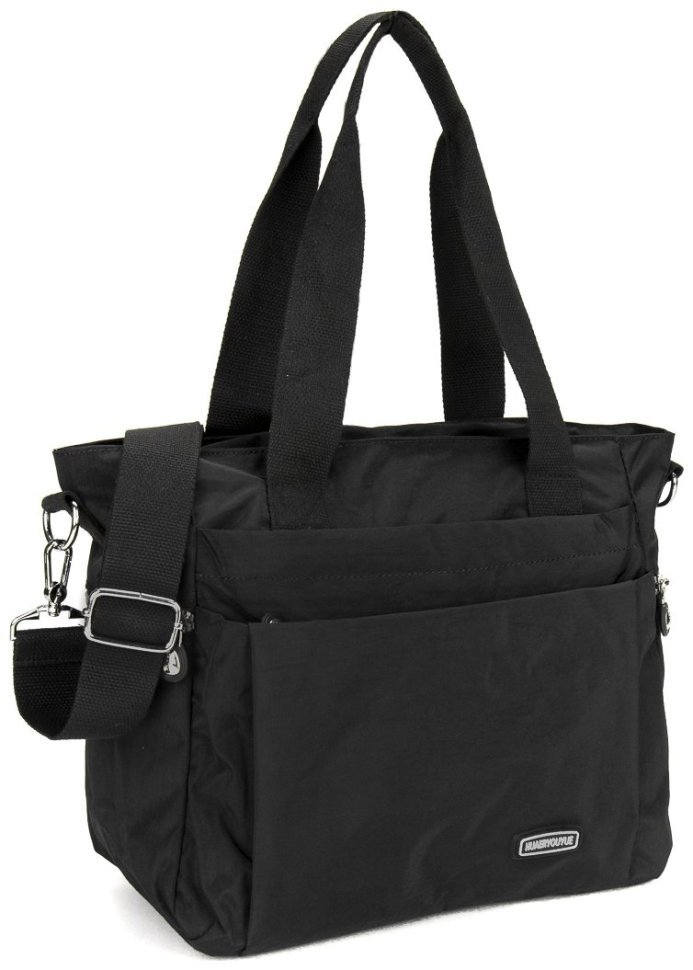 Большая женская текстильная сумка черного цвета с длинными ручками Confident 77598