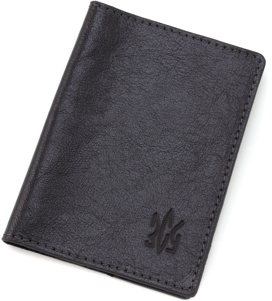 Шкіряна обкладинка для паспорта чорного кольору Тризуб-ЗСУ - Grande Pelle 67798
