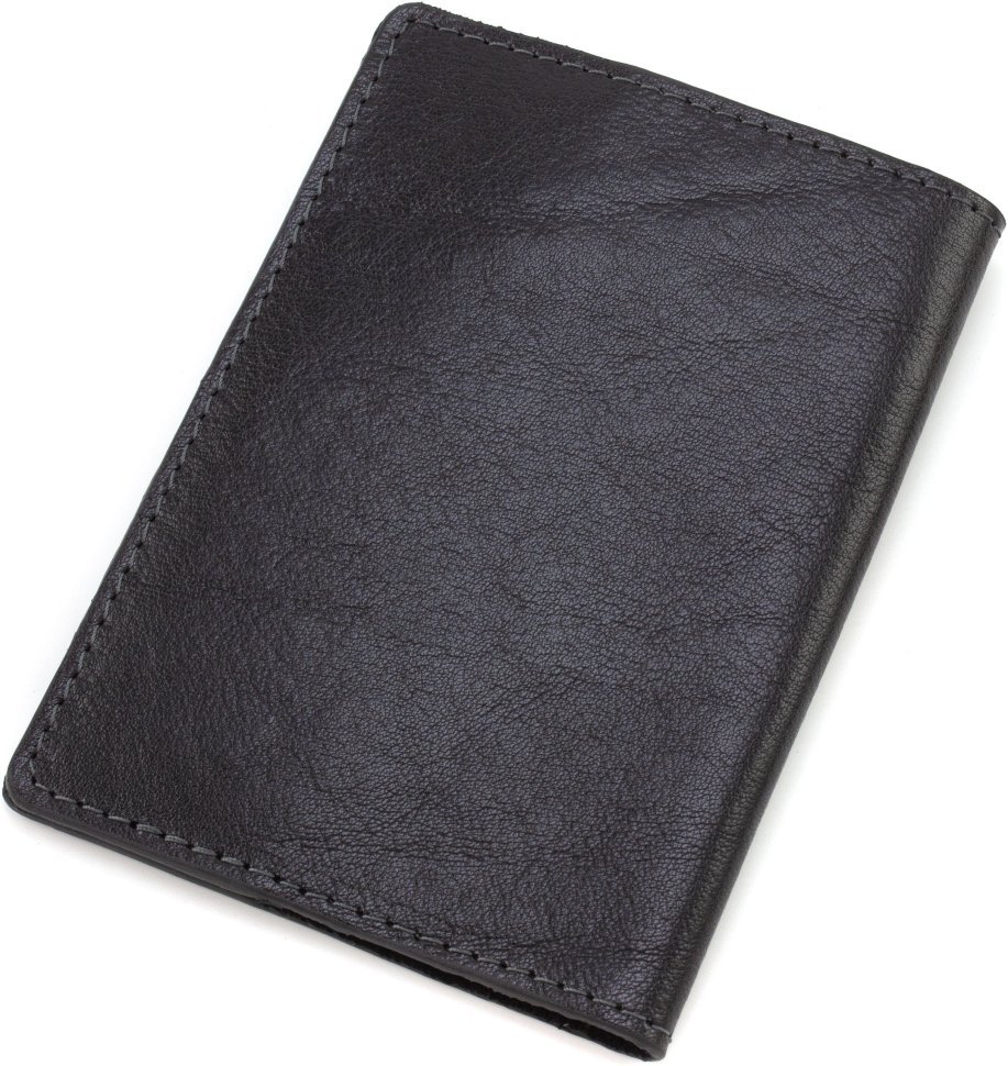 Шкіряна обкладинка для паспорта чорного кольору Тризуб-ЗСУ - Grande Pelle 67798