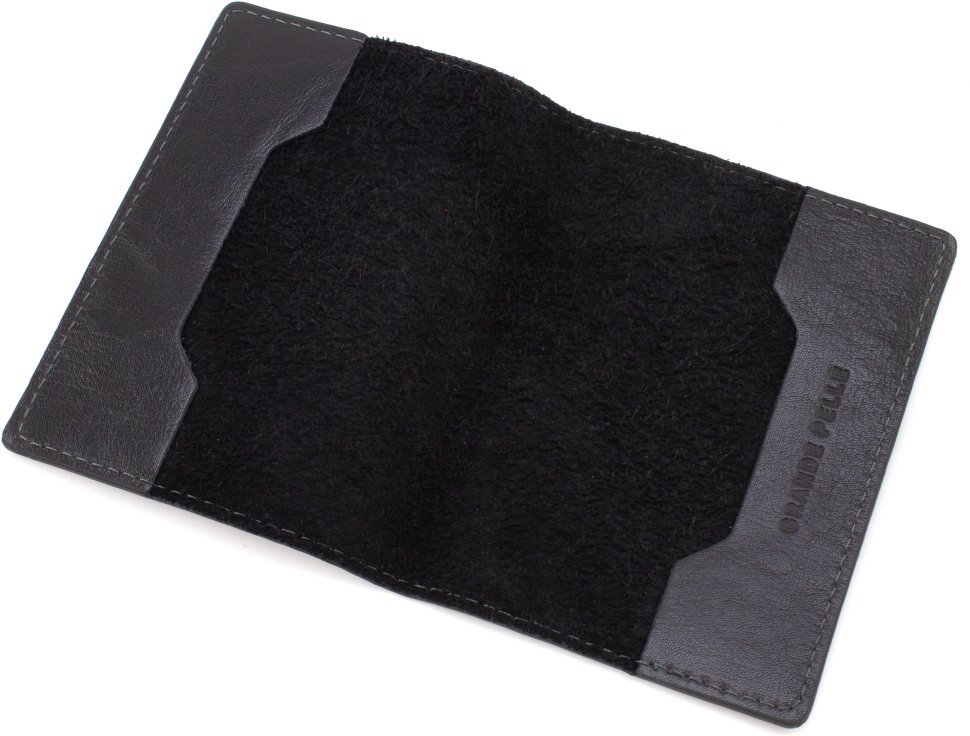 Кожаная обложка для паспорта черного цвета Тризуб-ЗСУ - Grande Pelle 67798