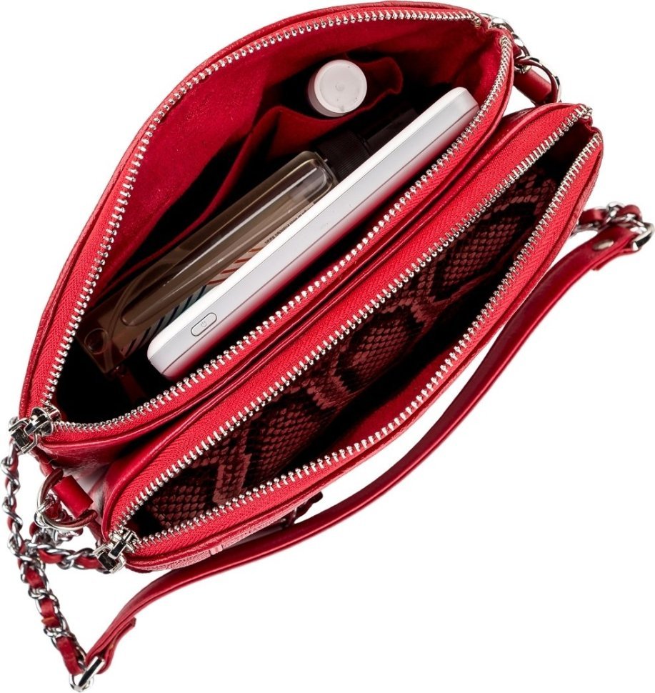 Яскрава сумка червоного кольору з натуральної шкіри морського ската STINGRAY LEATHER (024-18217)