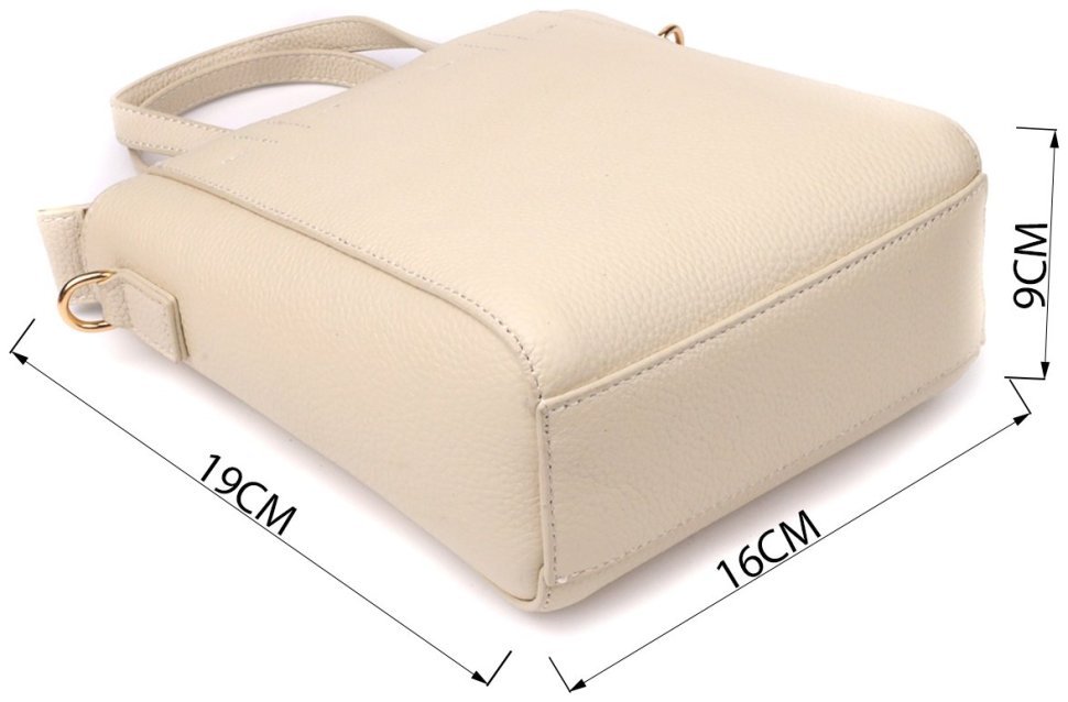 Ділова жіноча сумка у формі трапеції із фактурної шкіри білого кольору Vintage 98198 modnotak фото №3