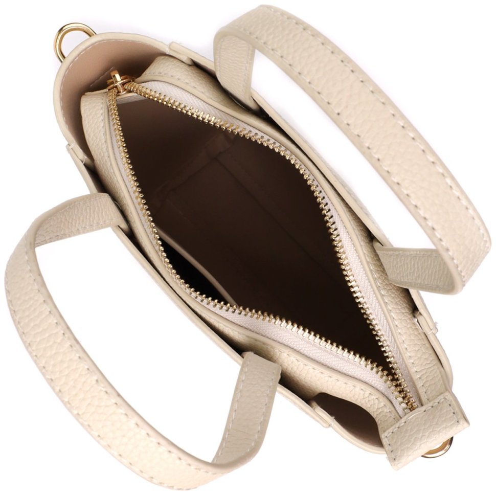 Ділова жіноча сумка у формі трапеції із фактурної шкіри білого кольору Vintage 98198 modnotak фото №7