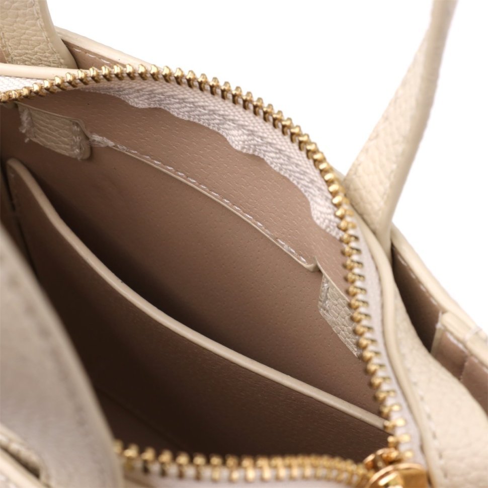 Ділова жіноча сумка у формі трапеції із фактурної шкіри білого кольору Vintage 98198 modnotak фото №8