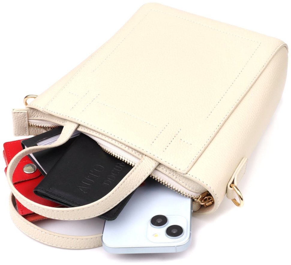 Ділова жіноча сумка у формі трапеції із фактурної шкіри білого кольору Vintage 98198 modnotak фото №9