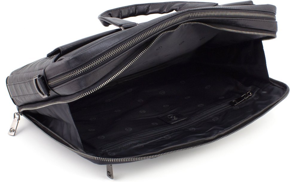Мужская кожаная сумка черного цвета под ноутбук и документы с ручками H.T. Leather 68598