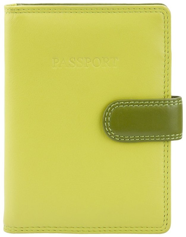 Шкіряна обкладинка для паспорта лаймового кольору з фіксацією на кнопку Visconti Sumba 68798