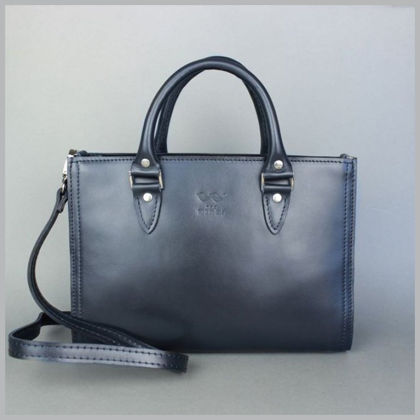 Жіноча шкіряна сумка темно-синього кольору з короткими ручками BlankNote Fancy 78998
