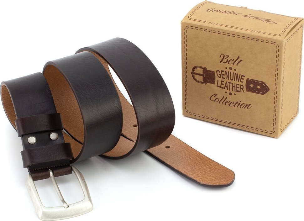 Широкий кожаный ремень коричневого цвета итальянского производства Gherardini 45050-GHBR