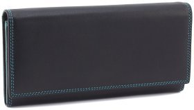 Чорний жіночий гаманець з натуральної шкіри з бірюзовою строчкою Visconti 69098