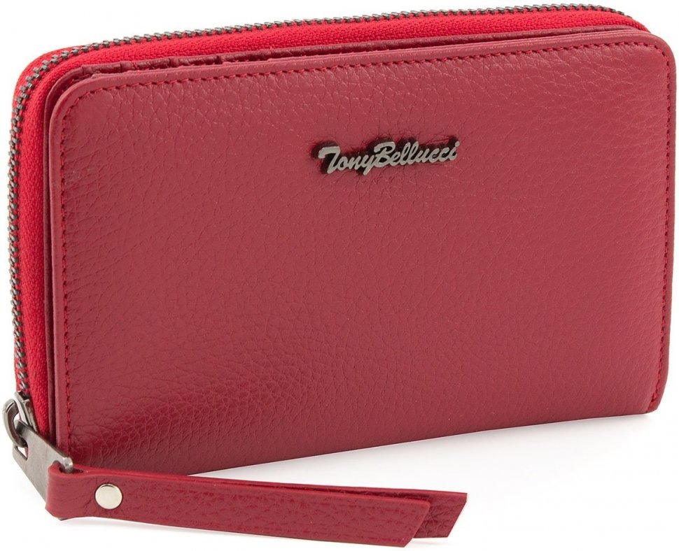 Невеликий шкіряний жіночий гаманець червоного кольору з монетницьою Tony Bellucci (12487)
