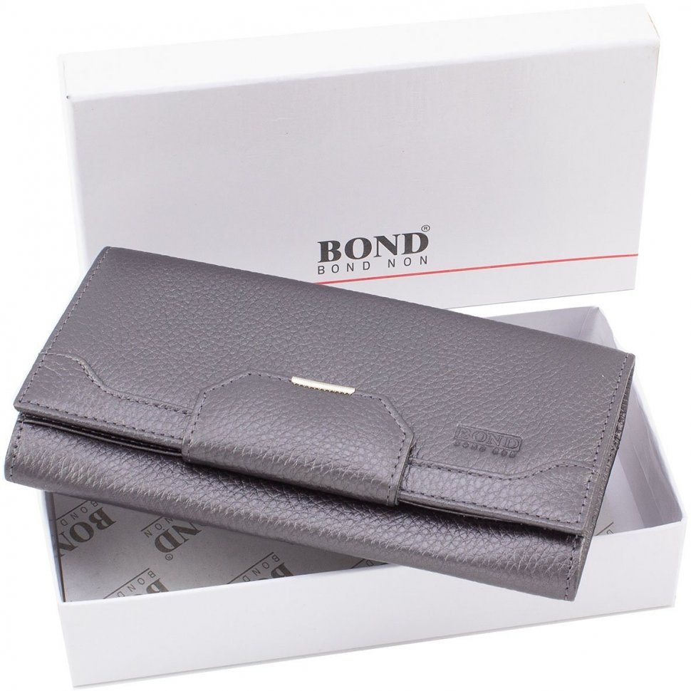 Темно-сірий жіночий гаманець з натуральної шкіри великого розміру Bond Non (10908)