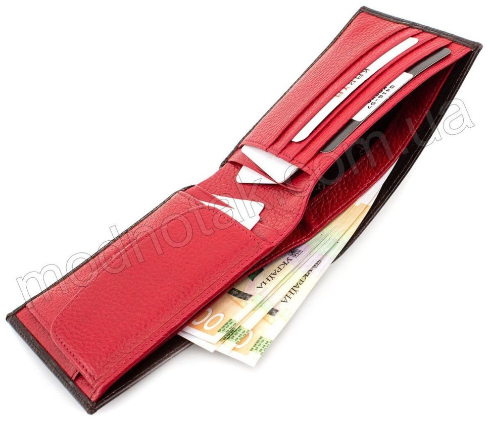 Кожаное портмоне коричнево-красное портмоне с тиснением KARYA (0416-57)