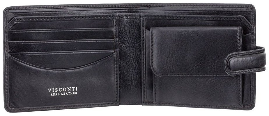 Черное классическое мужское портмоне из натуральной кожи с карманом для монет Visconti Riccardo 70699
