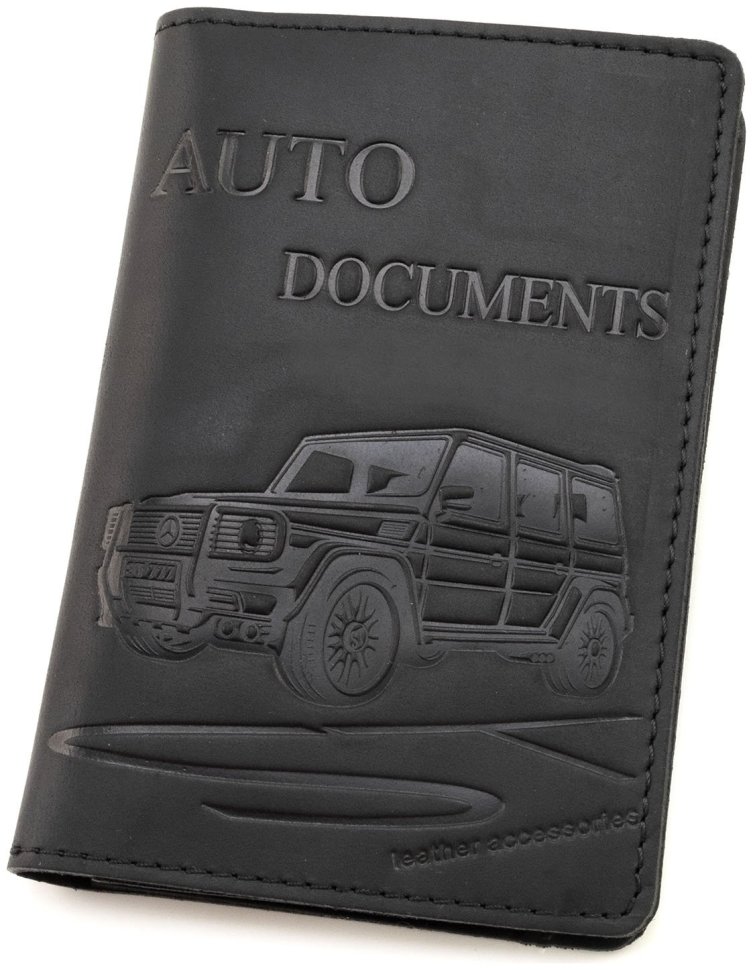Черная винтажная кожаная обложка для автомобильных документов с Мерседес Глендваген 90799 фото №1 Черная винтажная кожаная обложка для автомобильных документов с Мерседес Глендваген 90799 modnotak фото №1