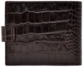 Темно-коричневое мужское кожаное портмоне горизонтального типа с тиснением под крокодила Desisan 80899