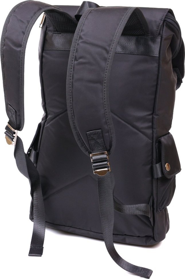 Черный мужской туристический рюкзак из текстиля с клапаном на кнопках Vintage (20492)
