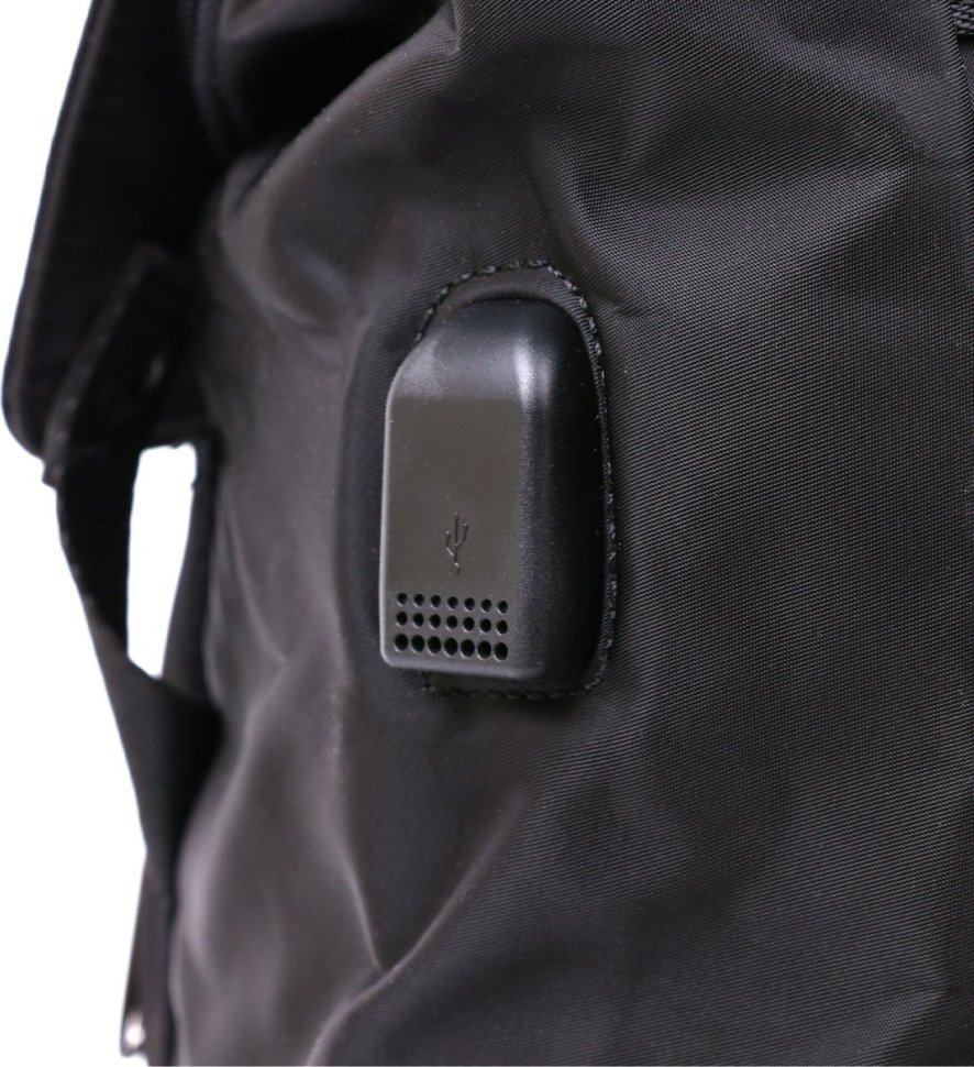 Чорний чоловічий туристичний рюкзак із текстилю з клапаном на кнопках Vintage (20492)