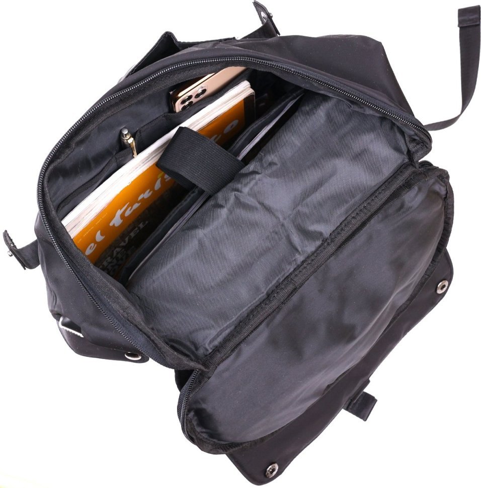 Черный мужской туристический рюкзак из текстиля с клапаном на кнопках Vintage (20492)