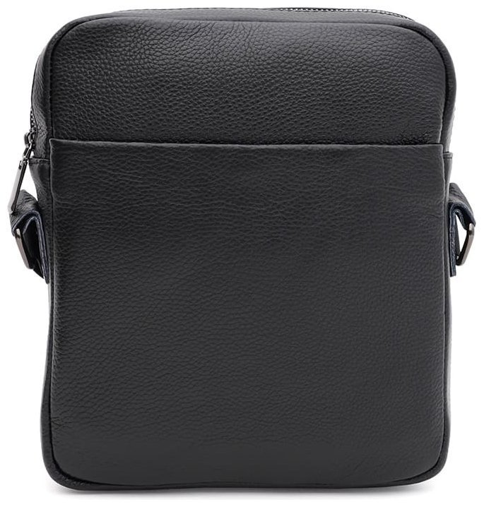 Мужская наплечная сумка-планшет из фактурной кожи в классическом черном цвете Keizer 71599